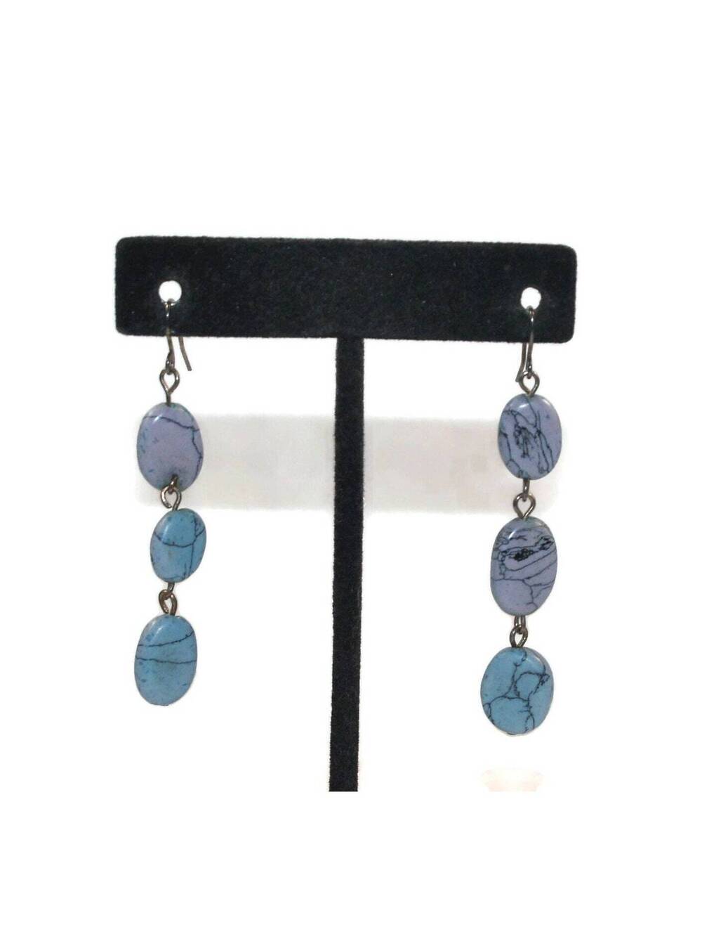 Vintage Silver Tone and Faux Turquoise Dangle Earrings with Hook Backs.